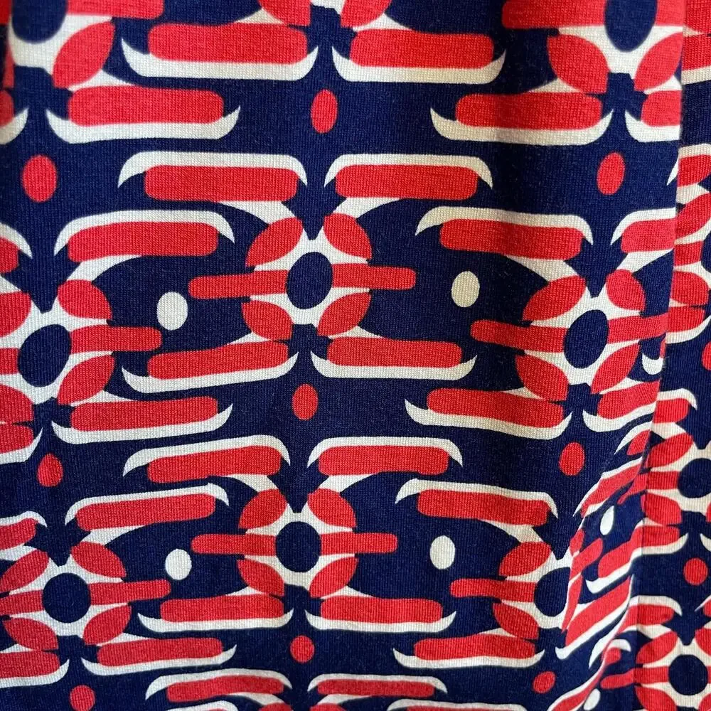 Felicity & Coco Wrap Dress Art Deco Print - Size XS Coral Red & Navy Long Sleeve